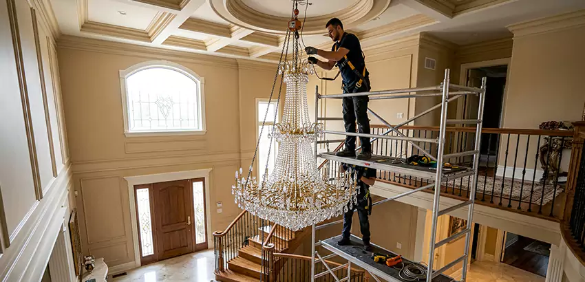 Two-Story Foyer Chandelier Installation in Madison